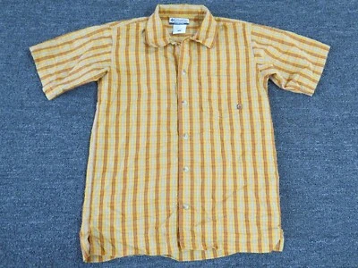 Camisa Columbia Niños Talla Grande Abotonada Manga Corta Naranja Azul Algodón a Cuadros Foto 1 de 4