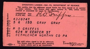 1942 Pennsylvania Betreiberlizenz 4 x 2 ZOLL - Bild 1 von 2