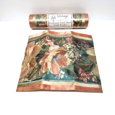 Vintage Mirage Pre-Pasted Border Wall Paper Shiny Pink 1980's Flowers 5.4 Yds - Image 1 of 4