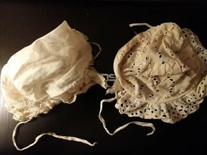 2 Vintage Baby or Doll Bonnets, 1 Silk 1 Cotton - Picture 1 of 3