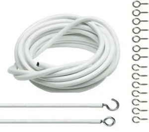 Net Curtain Wire White Window Voile Cord Cable Free Hooks & Eyes Choose Lengths! - Picture 1 of 10
