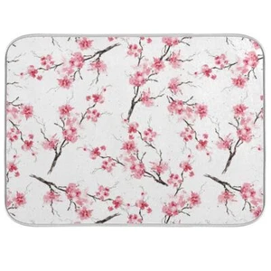 Cherry Blossom Dish Drying Mat 18x24 Pink Floral Kitchen Pad Fast Dry Rack Mat - Picture 1 of 7