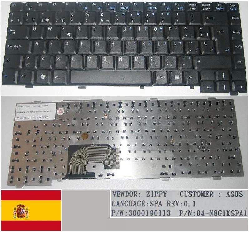 Keyboard qwerty Spanish ASUS L4000 Z9000 Z90R 3000190113 04-N8G1KSPA1 Black - Image 1 of 1
