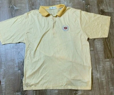 Fairway & Greene Polo Shirt Men XL Cadillac Logo White Yellow Striped Cotton EUC - Image 1 of 4