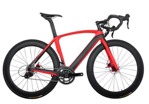 56cm Disc brake Carbon Bicycle AERO Road Bike Red 700C Frame Wheels Clincher 11s - Picture 1 of 11