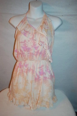 Jr Mujer CREMA con ROSA MELOCOTÓN FLORES TROPICALES MAMELUCO CUELLO EN V ADORNO CON VOLANTES Talla L Foto 1 de 3