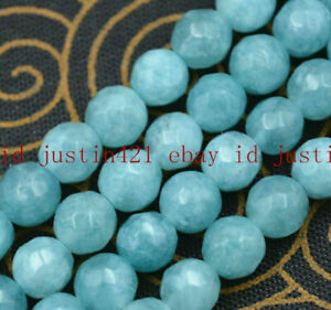 Natural 6/8/10mm Faceted Blue Aquamarine Round Gemstone Loose Beads 15'' AAA