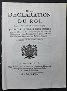  [DROIT Ancien Régime] DECLARATION DU ROY Droit d'indemnité due au Roi 1724 - Picture 1 of 2