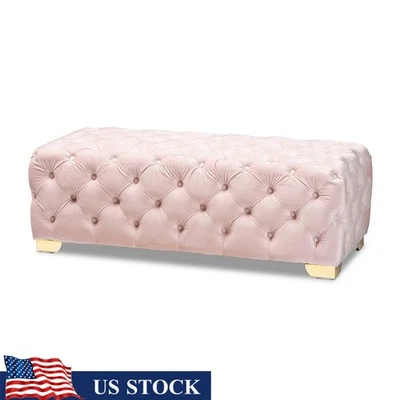 Glam Velvet Tufted Bench Ottoman Gold Legs Living Room Entryway Storage New - Image 1 of 4
