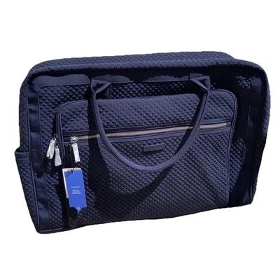 全新带标签 Vera Bradley 标志性 Grand Weekender 旅行包 性能斜纹海军蓝 — 第 1/4 张图片