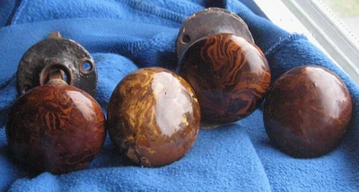 2 Sets Antique  Bennington swirl Porcelain Door Knobs - Image 1 of 4