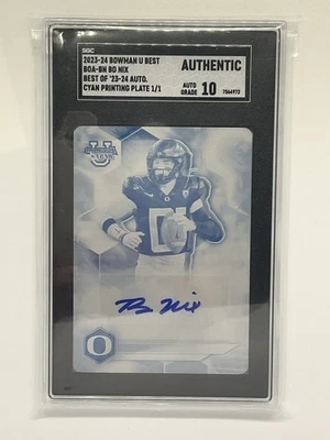 2023 Topps Bowman U Best Bo Nix 1/1 placa de impressão ciano autografada autêntica automática 10 - Imagem 1 de 2