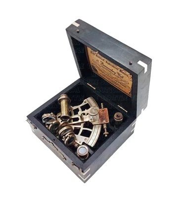 Antique Brass J. Scott Sextant with Two Telescopes in Black Hardwood Box Gift - Image 1 of 4