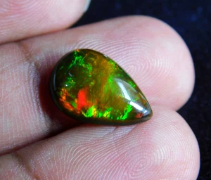 Natural Black Opal | Ethiopian Opal 15x9 MM  Pear Cabochon | Rainbow Fire Opal - Picture 1 of 7