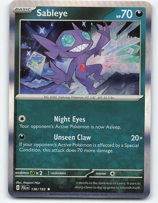 Sableye #136/193 Holo Pokemon Card SV02: Paldea Evolved - Image 1 of 2