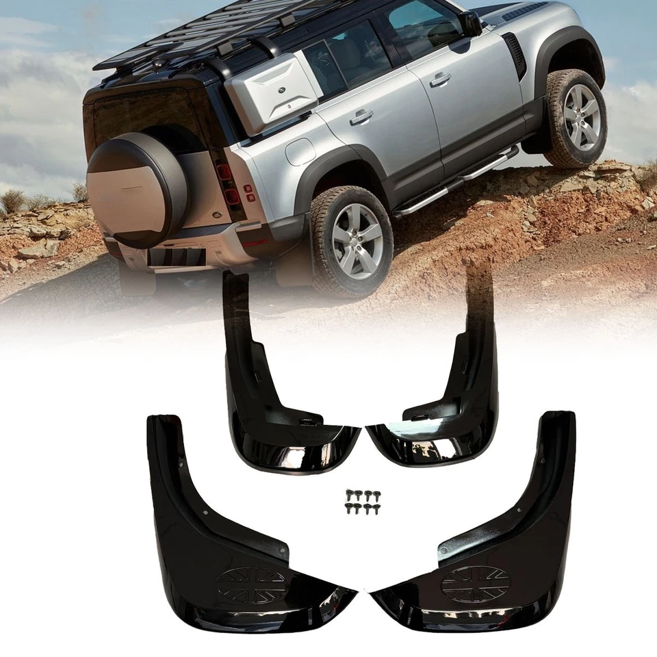 FOR LAND ROVER DEFENDER 90 110 2020+Gloss BLACK FLAPS MUDFLAPS MUDGUARDS FENDER - Image 1 of 4