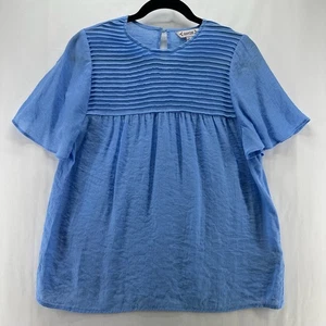 Nanette Lepore Blouse Womens Sz S Pintuck Flutter Short Sleeve Lightweight Blue - Picture 1 of 12