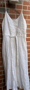 Vestido midi Banana Republic 100 % lino con tiras silencioso de lujo Lagenlook blanco 6P - Imagen 1 de 8