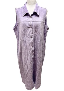 Blue J Linen Midi Shirt Dress XL Sleeveless Button Up Windowpane Coastal Shift - Picture 1 of 10