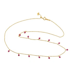 Pink Sapphire Drop Necklace 18k Gold Beaded Chain Dainty Minimalist Gift for Her - Picture 1 of 6