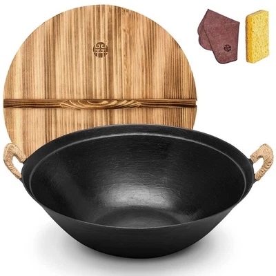 Cast Iron Wok Pan,13.4 inch Cooking Wok Stir Fry Pan with Dual Handle and Woo... - Image 1 of 4