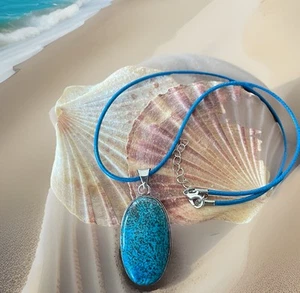 Marine Blue Dendritic Opal Pendant Necklace -925 Silver plated- New - Bild 1 von 4