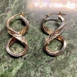 925 Italy Infinity Twisted Hoop Earrings Etched Aztec Print Sterling Silver - Picture 1 of 8