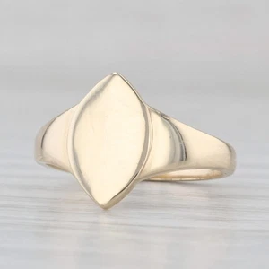Engravable Marquise Shaped Signet Ring 10k Yellow Gold Size 5 - Picture 1 of 10