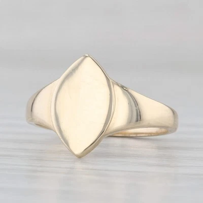 Engravable Marquise Shaped Signet Ring 10k Yellow Gold Size 5 - Image 1 of 4
