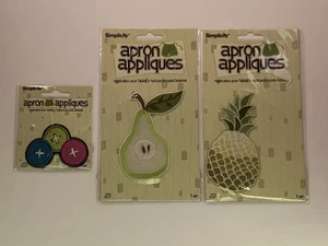 NEU Simplicity Schürze Applikation Bügelbild Patch AUSWAHL Knöpfe Birne Ananas - Bild 1 von 5