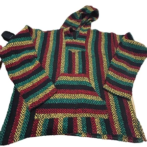 Baja Rasta Mexican Hoodie Handmade Artisan Herren XL Langarm Strickpullover - Bild 1 von 13