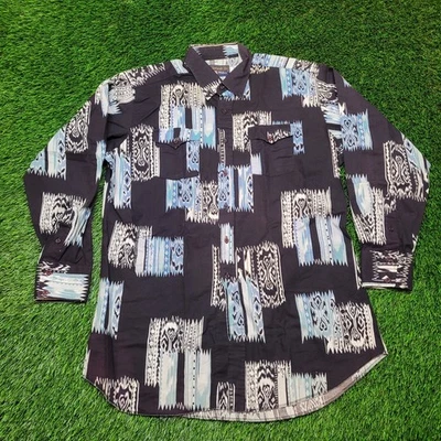 Camisa de algodão vintage anos 80 Panhandle Slim EUA estampa abstrata Ikat XXL alta - Imagem 1 de 4