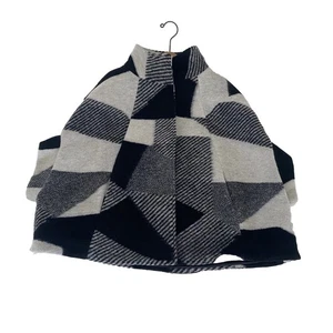 Pino Pizo Cape Mantel Damen L schwarz weiß kariert gefüttert Taschen minimalistisch Designer - Bild 1 von 18