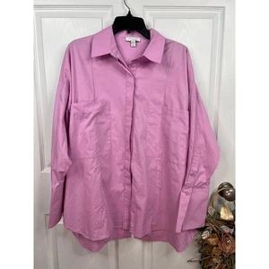 Topshop Shirt Oversized Sz US S 4-6 Pink Collared Long Sleeve Split Back Cotton - Picture 1 of 10