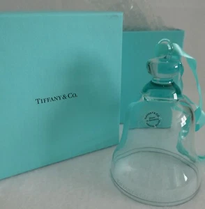TIFFANY & CO Blue Crystal Clear Bell Ornament 2018 Glass Christmas 4.5” NOS NIB - Picture 1 of 10