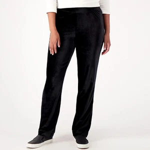 Isaac Mizrahi Live! Soho XXS Petite (XXSP) Ribbed Velour Straight Leg Pant BLACK - Picture 1 of 1