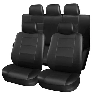 Auto Seat Covers for Car Truck SUV - Universal Protectors PU Leather Black Cover - Picture 1 of 19