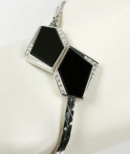 Elegante Pulsera, 585 Oro Blanco, 14 Quilates, Ónix Y Diamante 0,19 Quilates - Imagen 1 de 5