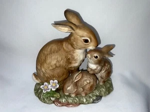 Masterpiece Porcelain by Homco Bunny Blessings 1990 Momma & Baby Bunnies Vintage - Picture 1 of 11
