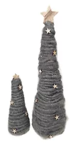 2 Wool String Christmas Trees with Stars Figurines Primitive - Picture 1 of 4