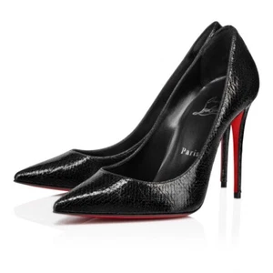 Christian Louboutin Kate Pump Snakeskin 100 Black Specchio Patent Leather 36 NWT - Picture 1 of 18