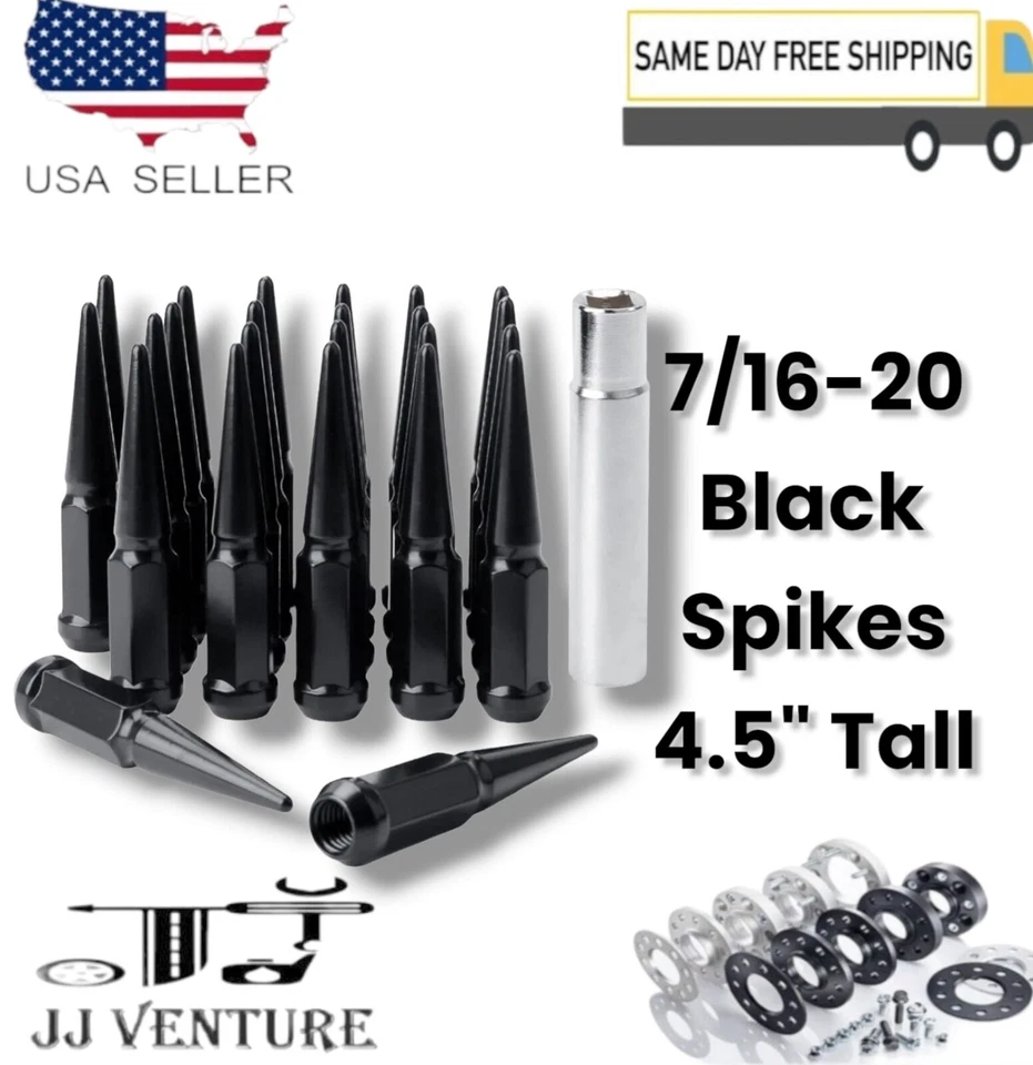 20x Tuerca de espiga sólida negra de 4,5" de alto 7/16-20 + ajuste de llave Pontiac vintage y más Foto 1 de 3