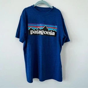 Boys Size 10. Patagonia Short Sleeve Athletic Shirt. Blue. Signature logo front. - Picture 1 of 4