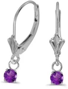 14K White Gold Round Amethyst Lever-back Earrings E3463XW-02 - Picture 1 of 1