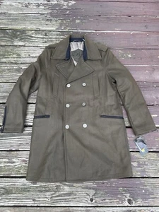Vintage BLACK RIVET Wool Military Pea Coat Green Jacket Men's Size Large NEW - Picture 1 of 10