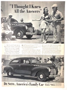 DeSoto Vintage Print Ad 1940 America's Family Car Tennis - Bild 1 von 1