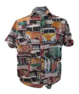 Volkswagen Bus Button Up Shirt Ollie's Surfboard Shop Men's Size Large Red Camel - Picture 1 of 14