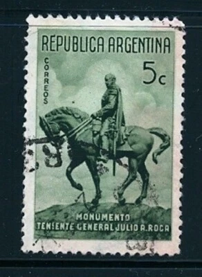 ARGENTINA #477 5c General Julio Roca Monument USED VF HM P13x13.5 Wmk 90 1941 - Image 1 of 2