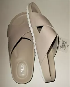 Neu Damen Slide Fußbett taupe beige Vampirriemen 6,5 breit war $ 60 NEU - Bild 1 von 4
