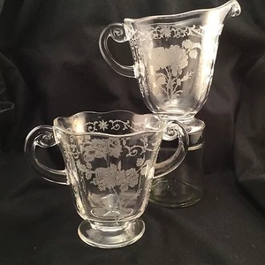 Fostoria Midnight Rose Cream Sugar Depression Glass Set Creamer Crystal Clear - Picture 1 of 6